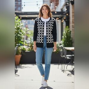 White House Black Market Black and White Checkered Cardigan
